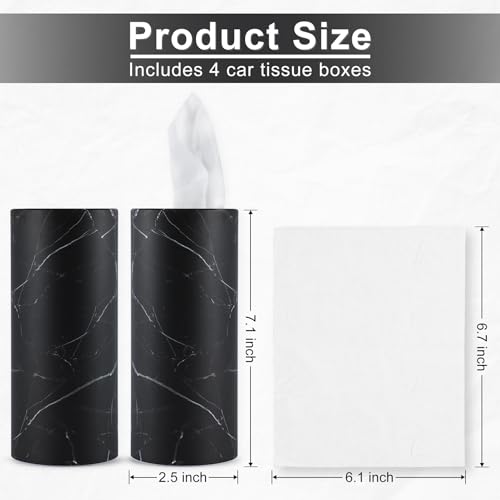 SINGARO Tissue Holder, 4 Pack Car Cup Holder Facial Tissues with Travel Tissue Bag, Quick and Convenient Flower Combination Car Tissue Box(4 Canisters/200 Tissues) Black - color: Black