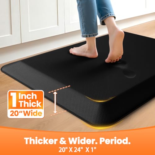 1-Inch Thick Anti-Fatigue Mat for Kitchen and Standing Desk, 20"x24", Black - color: Black, size: 24"L x 20"W x 1"Th