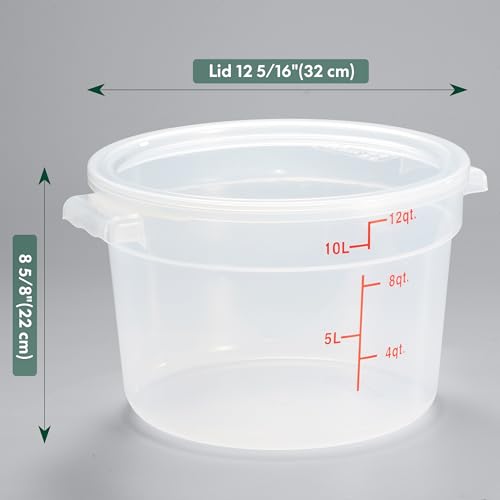 CURTA 12 Quart Translucent Round Food Storage Container with Lid, Pack of 4 – NSF Listed, BPA-Free, Commercial-Grade Polypropylene, Freezer & Dishwasher Safe, Non-Stick, Easy-Read Graduations - color: 12 qt.
