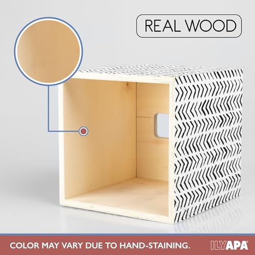 Ilyapa Wooden Tissue Box Cover, Herringbone Design - White, Modern Printed - color: White Wood Herringbone, size: 5" Square