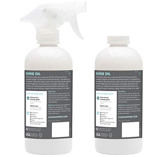 BETTER LIFE Stainless Steel Cleaner - 2 Pack 16 oz Streak-Free Stainless Steel Polish for Kitchen Sinks, Stoves, Metal Appliance, Refrigerator - Removes Grease & Water Stains - Chamomile-Lavender