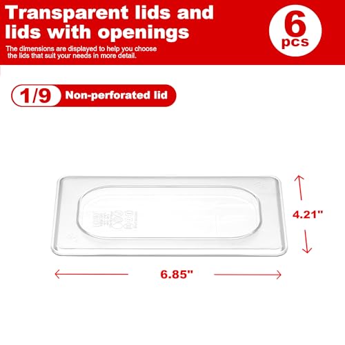 6-Pack Clear Polycarbonate Handled Lids for 1/9 Size NSF Food Pans - color: 1/9 Size, size: Handled Lids