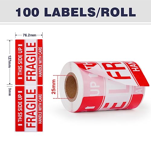 3x5 Inch Handle with Care This Side Up 100 Permanent Adhesive Fragile Stickers for Shipping Moving Glass Labels (1 Roll, 100 Labels) - size: 3" x 5", style: 1 Roll - 100 PCS - This Side Up