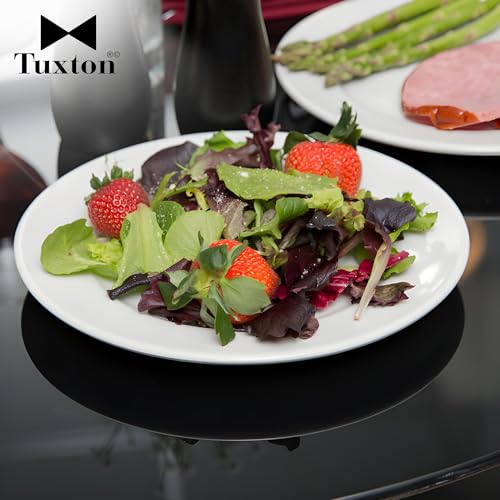 Tuxton China ALA-094 Plate, 9-1/2" Diameter, Round, Wide Rim, Rolled Edge, Microwave and Dishwasher Safe, Oven Proof, Fully Vitrified, TuxCare, Healthcare, Alaska, Porcelain White, Pack of 24