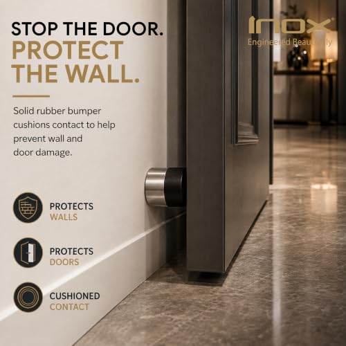 INOX Wall Mount Door Stopper, Satin Stainless Steel Heavy-Duty Door Stop with Scratch Protection, 1" Rise x 1-3/16" - color: Satin Stainless Steel, size: 1 Pack
