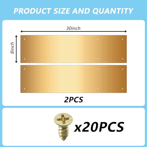 2pcs 30×8Inch Aluminum Door Kick Plates for Exterior Doors – Decorative Protection to Prevent Damage from Kicking – Stylish and Durable Door Kick Plate(Golden) - color: 30"x8"-2pack-Copper