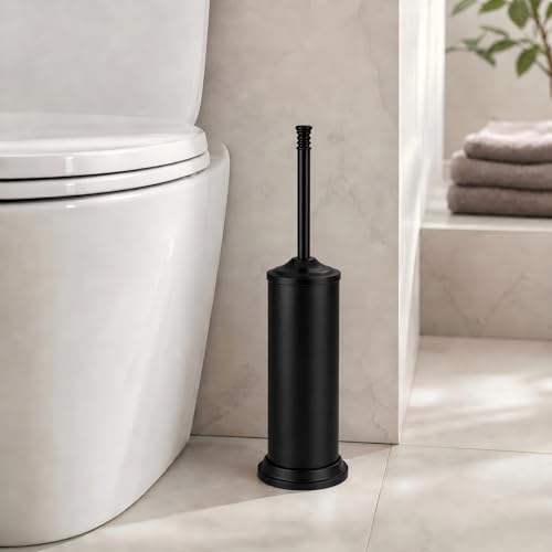 Black Toilet Brush and Holder Set,Extra Long Handled Toilet Bowl Brush and Holder,Stainless Steel Heavy Duty Toilet Brush for Bathroom,Deep Cleaning Modern Toilet Cleaner Slip Base - color: Black