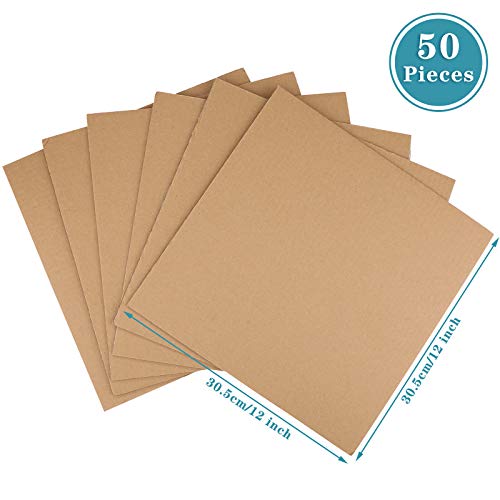 Zonon 50 Pack Corrugated Cardboard Sheets, 3 mm Flat, 12 x 12 Inch, Brown - color: Brown, size: 12 x 12 Inch