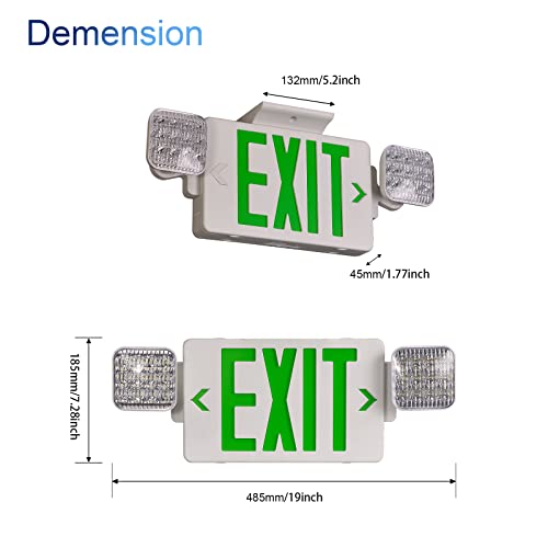 TANLUX Green Exit Sign with Emergency Lights, LED Emergency Exit Light with Battery Backup, UL Listed, AC 120/277V, Commercial Emergency Lights Combo for Business - 2 Pack - color: White Housing+Green Letter, size: 2 Pack