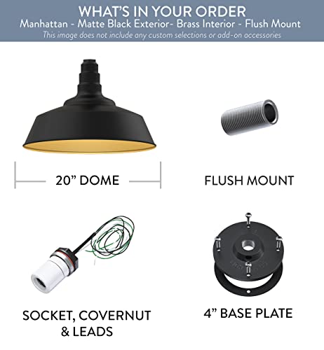 Industrial Pendant Light 20 Inch Extra Large Steel | Matte Black/Brass - color: Matte Black With Brass Interior, size: Flush Mount