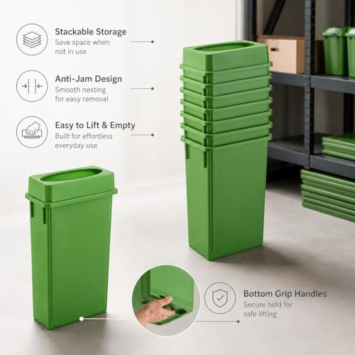 23 Gallon Slim Rectangular Commercial Trash Can, Heavy Duty Plastic Indoor Waste Bin for Kitchen, Office, Restaurant, School, Restroom & Janitorial Use (Lime Green, with Lid) - color: Lime Green