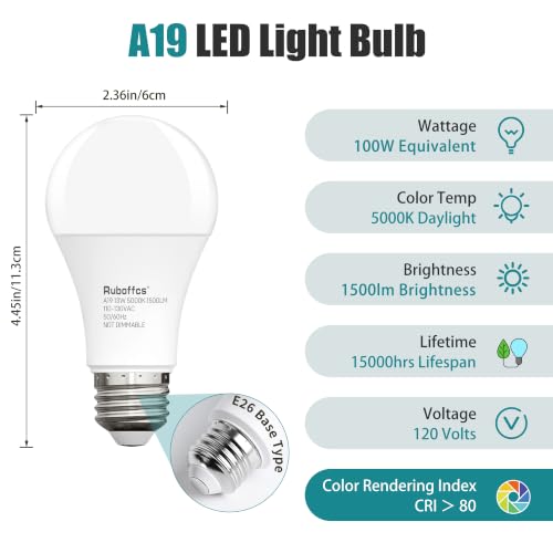 6 Packs A19 LED Light Bulbs,Daylight 5000K,100 Watt Equivalent - color: 5000k Daylight