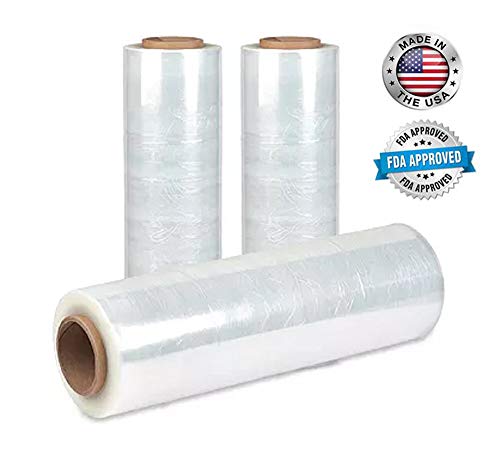 APQ 4 Rolls of Blown Hand Stretch Film 15" x 1500'. Clear Hand Stretch Wrap, 80 Gauge. Tear Resistant Residue Free Film for Moving, Shipping, Wrapping. Industrial Grade Pallet Shrink Wrap Film. - size: 15" x 1500'