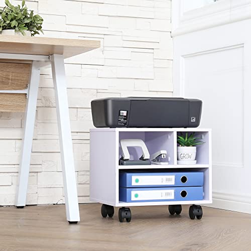 FITUEYES Printer Stand Under Desk, Small Wood Mobile Printer Table, White - color: White