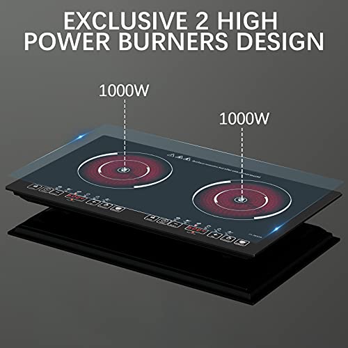 24 Inch 2 Burner Electric Cooktop, 110V Portable Ceramic Electric Stove, 2200W Adjustable Countertop Electric Hot Plate, Dual Burner Electric Cooker for Home Cooking(2 Burner Countertop round)