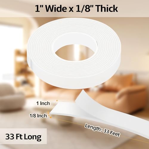 1 in Wide x 1/8 in Thick x 33FT Foam Weather Stripping Door Seal,Window Sealing Tape,Single-Sided Self-Adhesive Insulation Sealing Strip White - color: White, size: 1 IN x 1/8 IN x 33FT