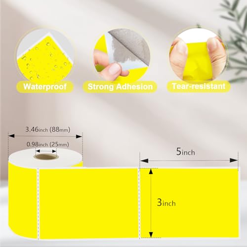 300per Roll 3 X 5 Inch Printable Rectangle Color Coding Labels, Adhesive Color Coding Stickers for Bar-Codes, Address, Small Business Labeling, Inventory, Yellow - color: Yellow