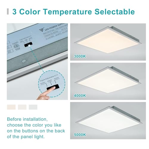 24-Pack 2x2 LED Flat Panel Light Drop Ceiling Fixture, 3CCT Selectable (3000K/4000K/5000K) & 40W 30W 20W Switchable, 0-10V Dimmable, 100-277Vac, ETL & DLC - size: 2x2 FT 40W