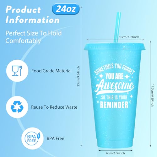 24 Pack Plastic Tumblers with Lids and Straws, Sometime You Forget You Are Awesome Gifts Reusable Cups with Lids Colorful Cups for Party, Iced Coffee Cup Bulk Tumbler (24 oz, Light Color Printed) - color: Light Colors Printed