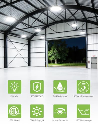 6 Pack 150W High Bay LED Shop Light, 5000K Low Bay Light with US Plug