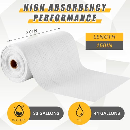 SmoothNovelty 30" W x 150' l Oil Absorbent Mat Roll Oil Pads Absorbs up to 40.2 Gallons Heavyweight Mat Roll for Protecting Home Garage Basement (White) - color: White