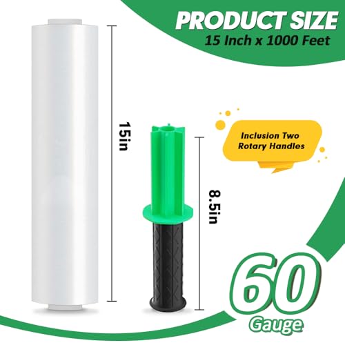 KAMOTA 15" x 1000ft Industrial Strength Stretch Wrap, 2 Pack Plastic Film Rolls - size: 2 PACK