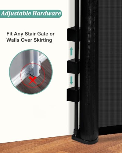 Miumoon 50 inch Reinforced Retractable Baby Gates 34 inch Tall - color: Black, size: 34" Tall x 50" Wide