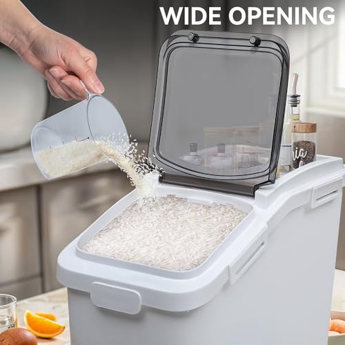 YITAHOME Ingredient Storage Bin, 20.6 Gal(11.4+5.8+3.4 Gal) Commercial Rice Flour Storage Container 500 Cups Storage Bins with Wheels Shelf-storage Bin with Scoop and Lid, Rice Bin for Kitchen, White - color: White, size: 11.4+5.8+3.4 Gal
