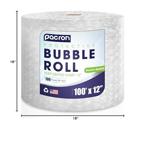 Bubble Roll Wrap 12" x 100', 1-Pack 5/16" Perforated Medium Cushioning - size: 100x12 | Perf 12 | 1 Roll
