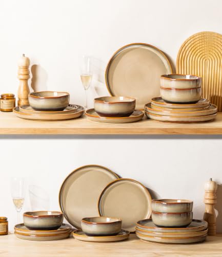 TheTerra Ceramic Dinnerware Set for 6, 18-Piece Plates and Bowls Set - color: Amber Brown, size: Set (18pcs)