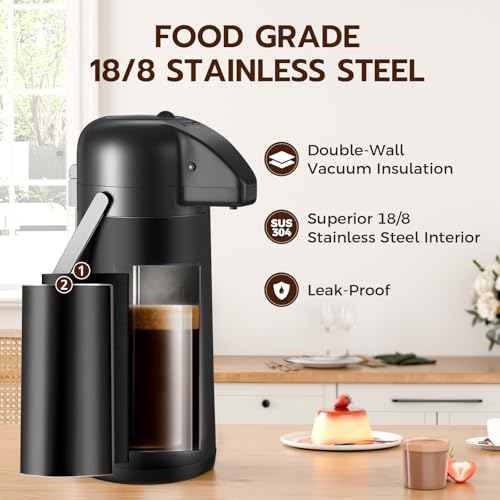 Coffee Carafe for Keeping Hot, 102OZ / 3L Airpot Coffee Dispenser with Pump - color: Black, size: 102 Ounces