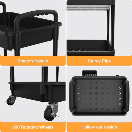 4 Tier Rolling Utility Cart with Handle,REBECAT Utility Cart Made of Multifunctional Storage Organizer Tool for Kitchen,Bathroom,Living Room,Office(Black) - color: Black