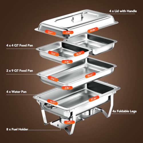 Chafing Dishes for Buffet, 4 Pack 9QT Stainless Steel Chafing Dish Set