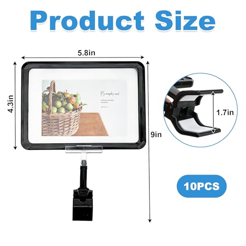 10 Pcs Acrylic Sign Holder With Clamp,6x9inch Sale Signs Holder For Retail Store,Supermarket,Rotating Clip Pop Swivel Sign With Plastic Card Protector For Clothing Rack