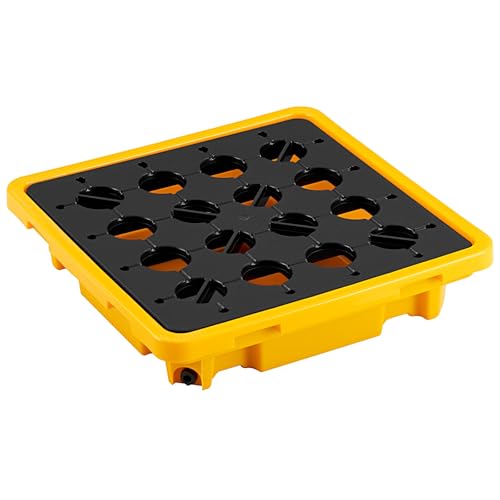 VEVOR Spill Containment Pallet, 1 Drum Low Profile Spill Containment Modular Platform, 11.4 Gallon Sump, 1543 lbs Load Capacity, Heavy-Duty Polyethylene Tray with Drain, 26.4" x 26.6" x 5.9", Yellow
