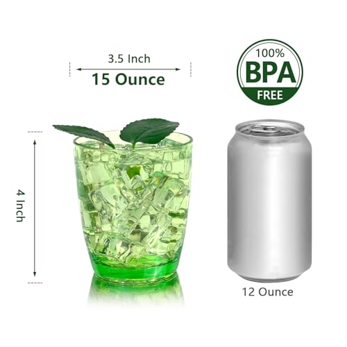 15-Ounce Plastic Tumblers (Set of 6), Reusable Plastic Mugs, BPA-Free Acrylic to Drink Mugs, Shatter Resistant, Textured Interior, Dishwasher Safe (Green, 15 Ounce) - color: Green, size: 15 Ounce