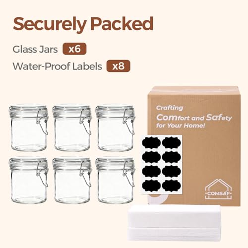 ComSaf Small Mason Glass Jars with Airtight Lids 8 oz 6 Pack Pantry - size: 8 fl oz x 6