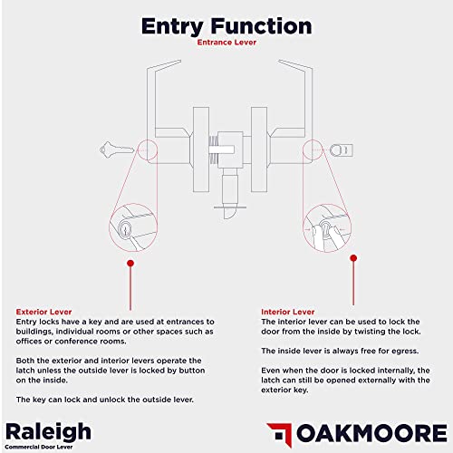 OAKMOORE Commercial Entry Door Handle | Grade 2 Ultra Heavy Duty Lockset with Keys | Offices, Stores, Industrial | UL CUL & ADA | Satin Nickel | ANSI A156.2 | Durable Knob for High-Traffic Areas - size: Entry (Key/Front Entrances)