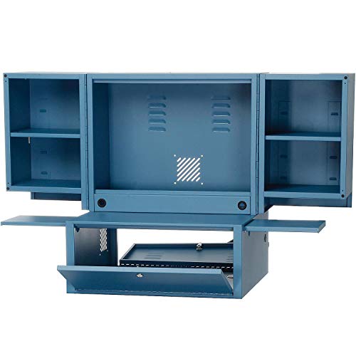 Global Industrial Counter Top Fold-Out Computer Security Cabinet, 24-1/2"W x 22-1/2"D x 29-3/4"H, Blue