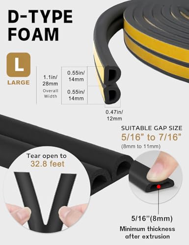 Weather Stripping Door Seal Strip,D Shaped Weatherstripping for Door Frame - color: Black, size: L ( 9/16"W × 15/32"T)