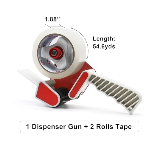 BOMEI PACK Heavy Duty Packaging Tape Dispenser, 2 Inch Tape Gun with Clear Tape, 1 Dispenser + 2 Rolls (Clear) - color: Clear