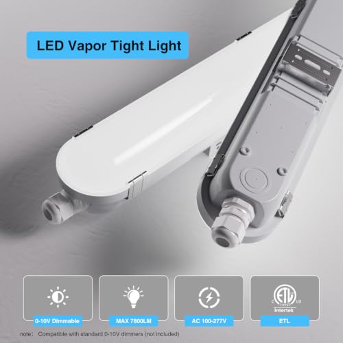 4FT LED Vapor Tight Light Fixture 6Pack,7800LM,60W,5000K,ETL Listed,AC 120-277V,IP65 Waterproof Vapor Proof Light for Car Wash,Garage,Warehouse,Basement - size: 4FT-6Pack