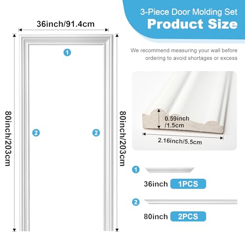 Art3d Door Frame Trim Kit,Decorative Polyester Door Trim Molding, Maintenance-Free, Seals Out Dirt, Bugs, Wind, Snow, and Water, Suitable for Outdoor and Indoor Use, 80" x 36" x 2" White 3-Piece Set - size: 80" x 36" x 2"
