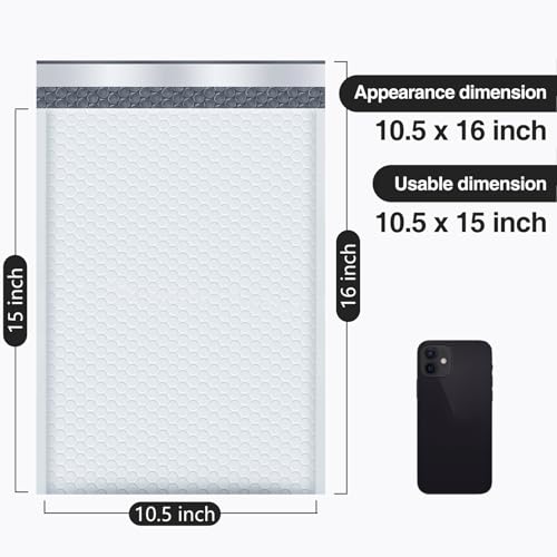 UCGOU Bubble Mailers 10.5x16 Inch White 25 Pack Poly Padded Envelopes Large #5 Mailing Packages Opaque Packaging Postal Self Seal Adhesive Waterproof Boutique Shipping Bags for Clothes - color: White, size: 10.5x16" 25PC