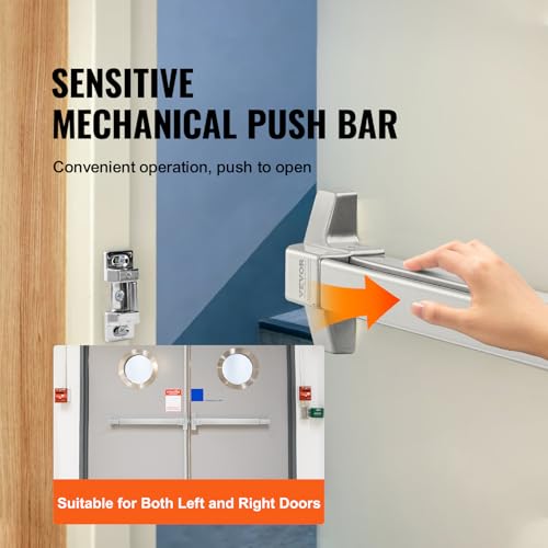 VEVOR Door Push Bar Panic Exit Device, 28” Stainless Steel Commercial Emergency Exit Door Push Bar with Exterior Lever and 3 Keys, Emergency Exit Door Hardware for 28"-41" Metal Wood Door - size: 27.5" x 6.1" x 2.6"