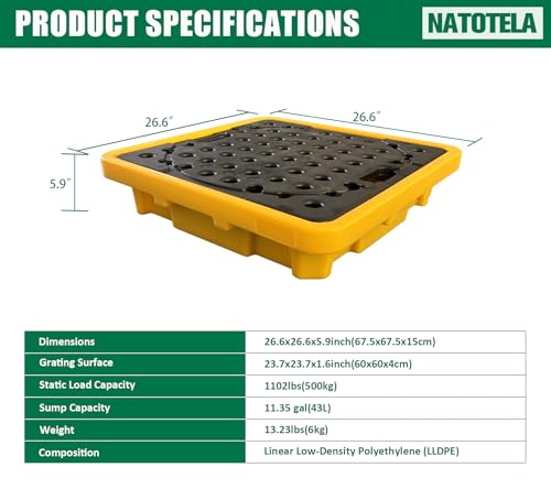 3 Pcs 1 Drum Spill Modular Platform with Drain 11.35 Gallon Sump - size: 1 Drum