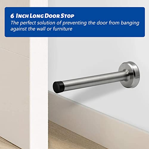 Door Stops 4 Pack, 6 Inch Long Door Stopper, Stainless Steel Doorstops Wall Mounted Baseboard Door Stop Bumper Baby Proof Modern Door Holder, Brushed Nickel - color: Brushed Nickel, size: 6 Inch x 4Pack