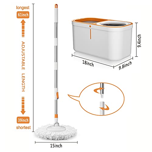 Spin Mop 61in Long Handle 5 Refills Large Floor Mop and Bucket Set System - color: Spin Mop Set
