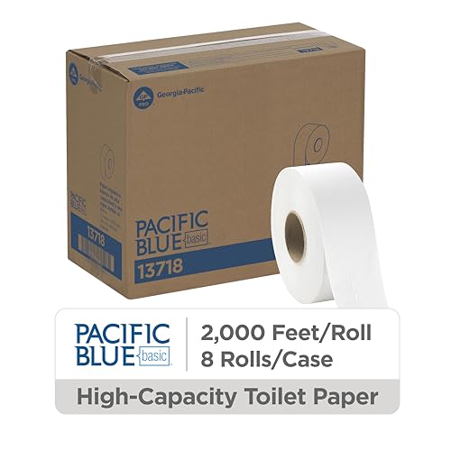 Pacific Blue Basic 1-Ply Jumbo Jr. 9'' Toilet Paper by GP PRO (GEORGIA-PACIFIC), 13718, 2,000 Linear Feet Per Roll, 8 Rolls Per Case