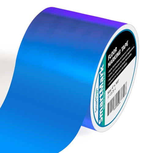 SmartSign Blue Floor Marking Tape, 4" Wide x 100' Long Roll, Durable Polyester, Laminated Protection - Non-Abrasive, Adhesive Safety Tape for Warehouses, High Traffic/Forklift Areas, Removable - color: Blue, size: 4"
